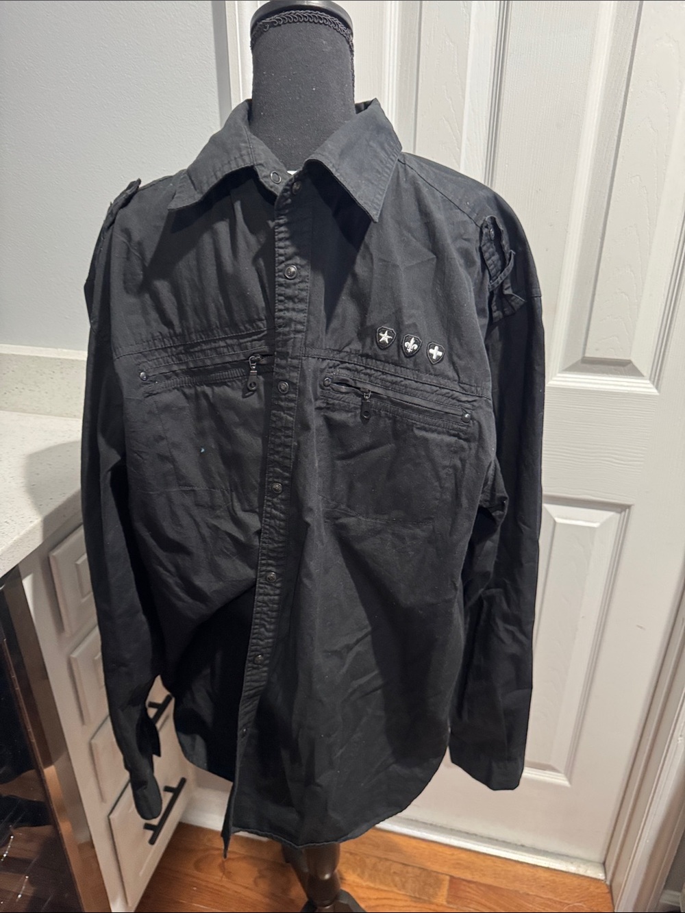 Black Button-Up Shirt with Decorative Studs